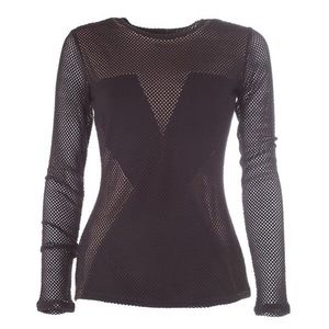 BCBG MAXAZRIA mesh sleeve color block shirt